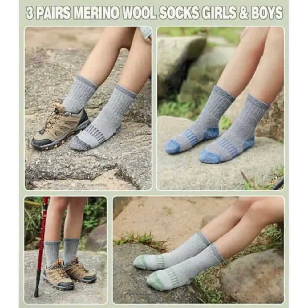 Kids Merino Wool Thermal Socks 3 Pack Ages 8-12 years NWT
